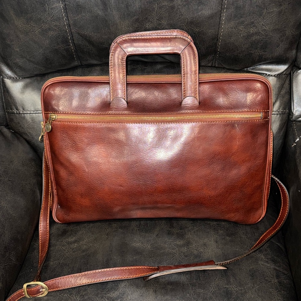 Rich Cognac MEDICI FIRENZE Italian Leather Briefcase Laptop Executive AttacheBag